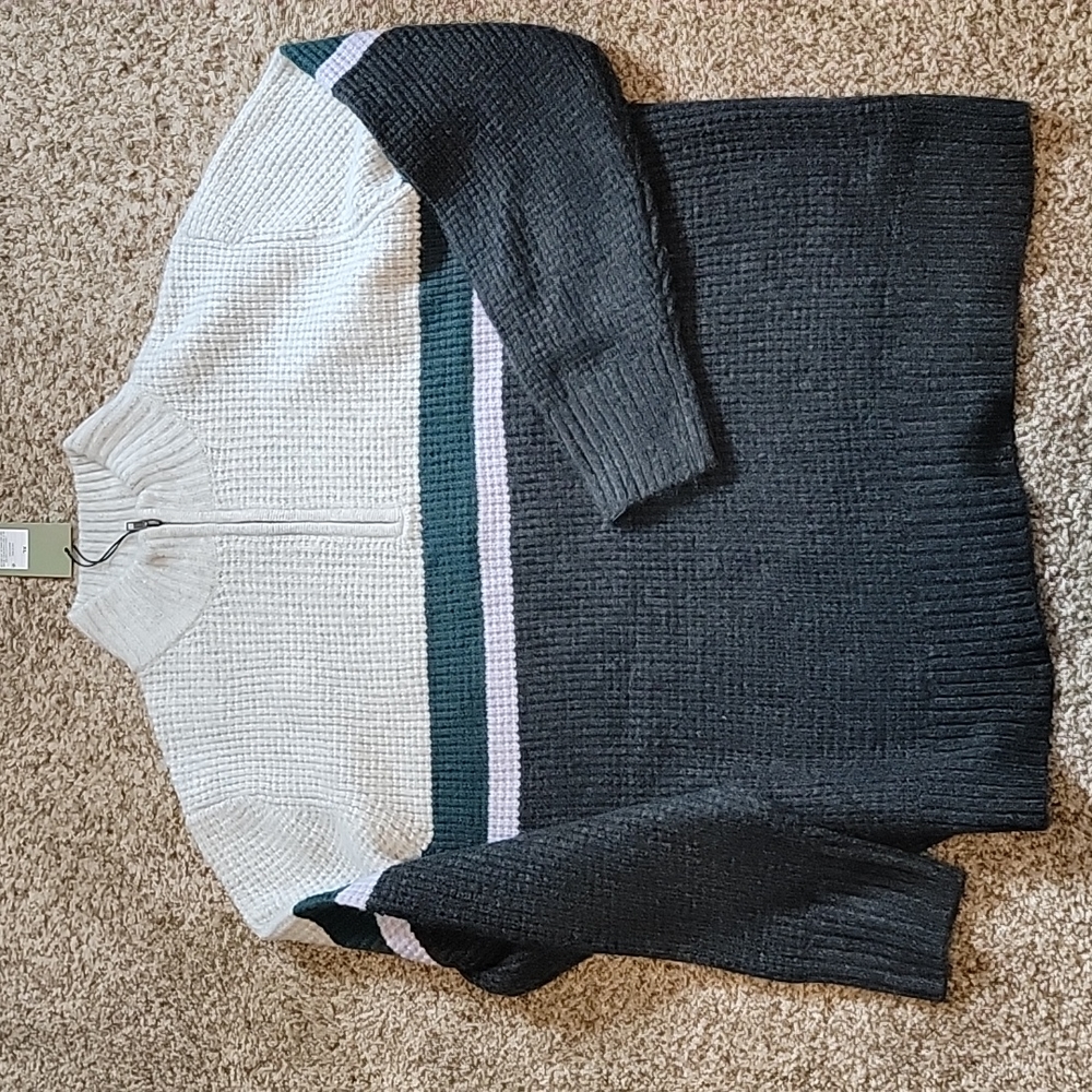 Goodfellow Men’s Sweater Sz  X-Large Waffle Zip Long Sleeve Pullover White Gray